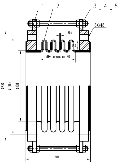 чертеж PTFE сильфонного компенсатора